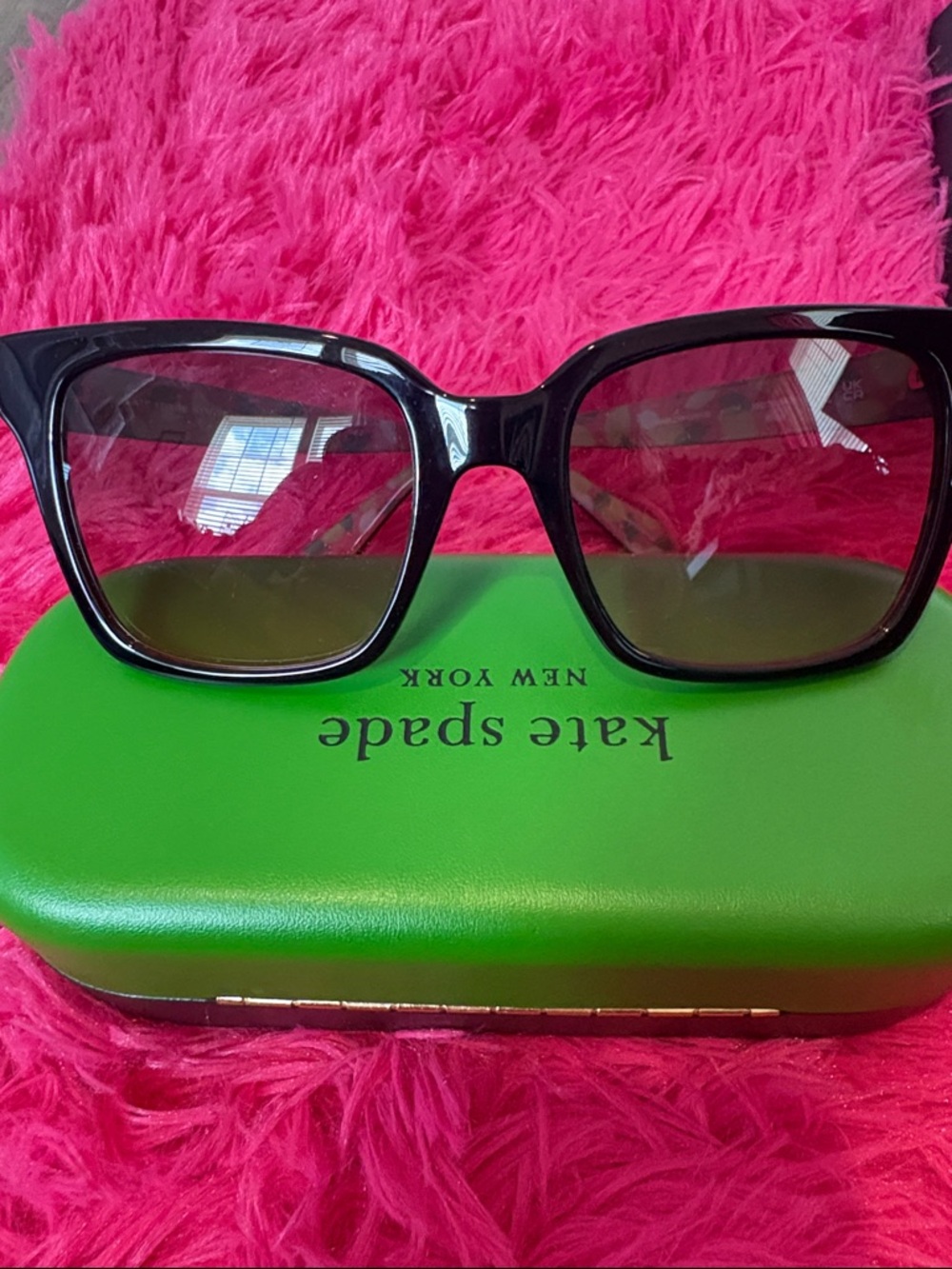 kate spade Glossy Black Square Sunglasses with Gradient Pink Smoke Lenses - Picture 9 of 11